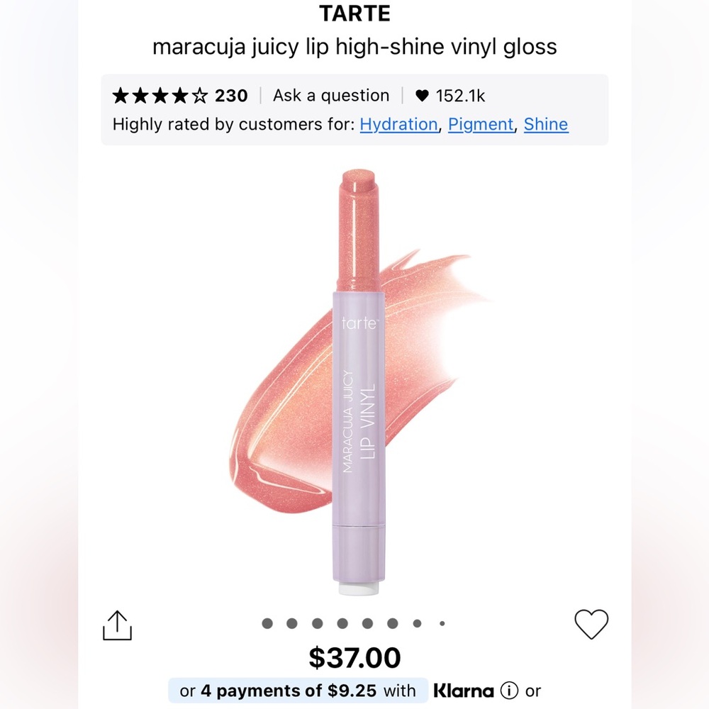Brand new TARTE
maracuja juicy lip high-shine vinyl gloss